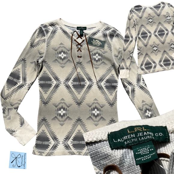 LRL Lauren Jeans Co. Ralph Lauren Henley Top Sz M - Picture 1 of 5